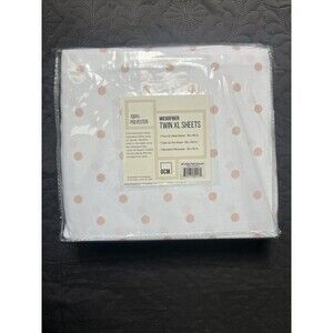OCM Microfiber Twin XL 3 piece Sheet Set White & Pink Polka Dots NWT Dorm Living